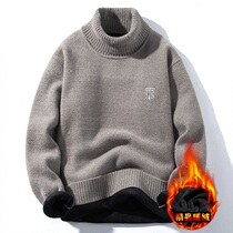 Tide brand high collar men Korean fashion sweater plus velvet padded pullover thread dress letter embroidery warm base shirt