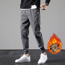 Hong Kong Chao brand men plus velvet padded casual pants loose sports Harlan toe tie pants