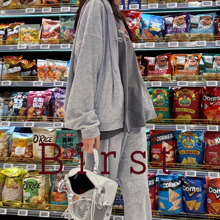 Birst/Relaxed and Comfortable Drawstring Hooded Looped Terry Velvet Minimalist Sweatshirt/Sickle Pants