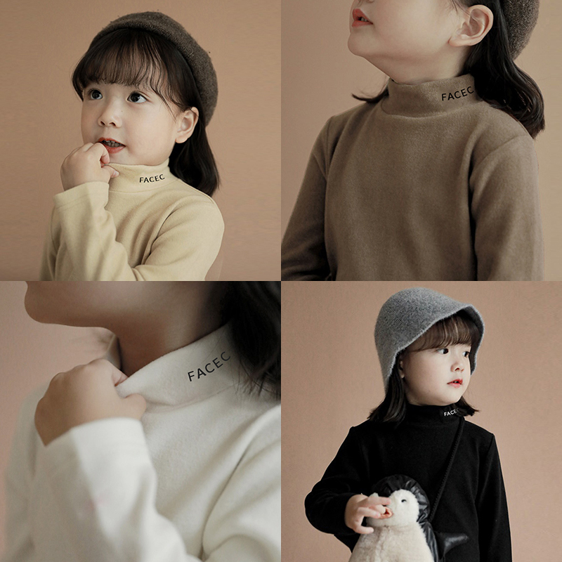 Girl Beating Undershirt Spring Autumn Winter Boy Semi-High Collar Pure Cotton Mill Fur Long Sleeve Child Inner Hitch Baby Foreign Air Blouse-Taobao