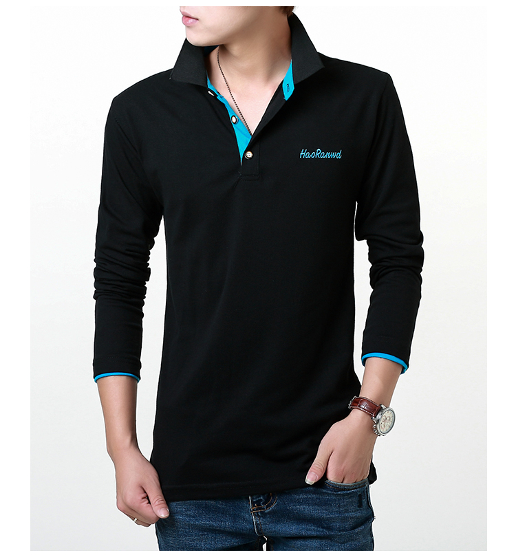 Mùa xuân và Mùa Thu Nam Dài Tay Áo T-Shirt Nam Kích Thước Lớn Slim Ve Áo Polo Áo Bông Quần Áo Hàng Đầu của Nam Giới Kinh Doanh Bình Thường