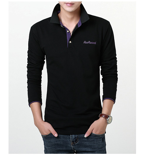 Xuân 2018 Xuân nam Áo thun dài tay Hàn Quốc Slim Solid Màu Polo Áo thun Tuổi trẻ Tương phản Lapel Áo thun Tide áo thun nam trơn