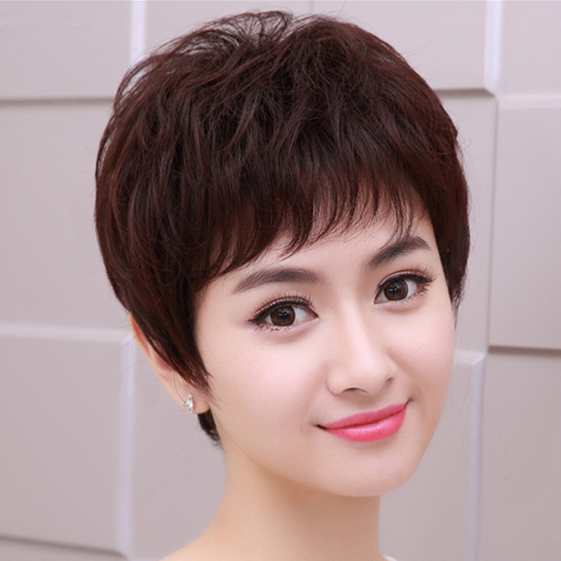 假发短发假发老年中老年气中女士卷发蓬松时尚刘海妈妈假发透气