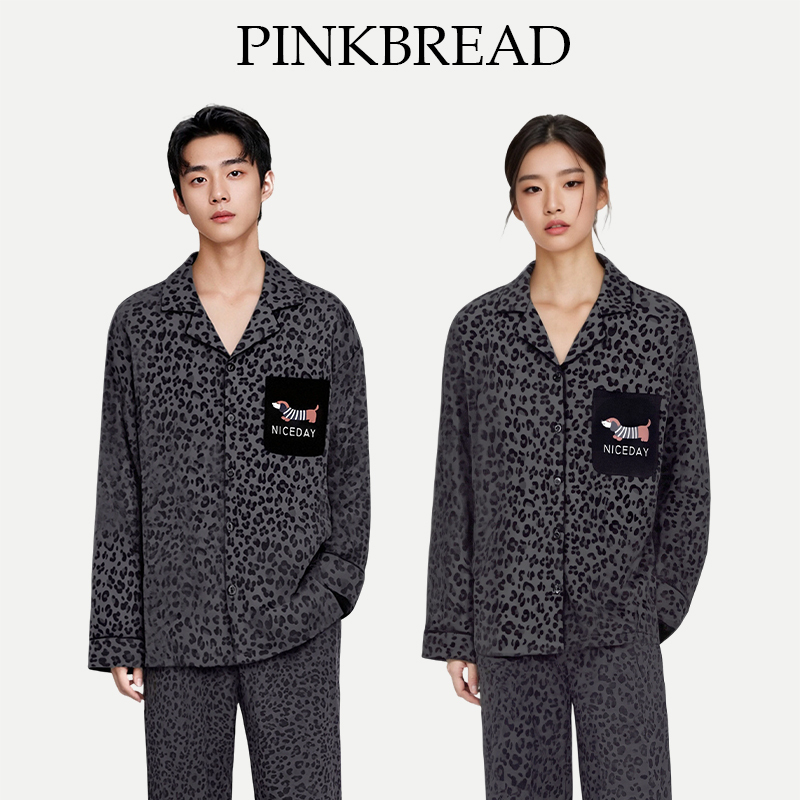 Pinkbread【Leopard Dachshund】Couple Style Leopard Print Pajamas, Pure Cotton Long-Sleeved Loungewear for Men and Women, Suitable for Wearing Outside Pinkbread【Leopard Dachshund】Couple Style Leopard Print Pajamas, Pure Cotton Long-Sleeved Loungewear for Men and Women, Suitable for Wearing Outside