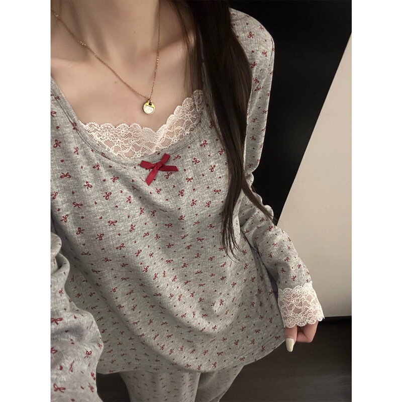 Japan Gp&Jp Sweet Girl Lace Bow Pajamas Women's 2026 Spring New Large Size Home Wear Set