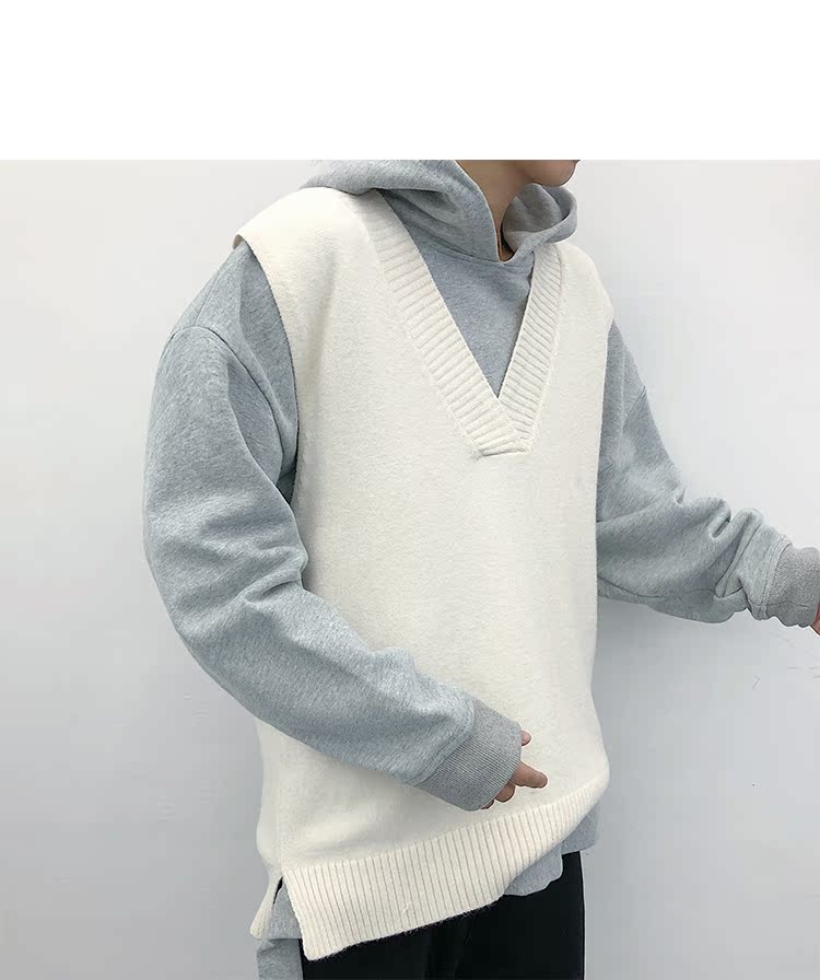 Danielandzee 18 mùa thu retro đen trắng xám ba màu cổ chữ V rộng rãi đan len vest nam đồ vest nam