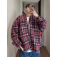 Dannyandzee spring retro all-match loose red and blue large plaid exaggerated stand collar zipper jacket for men
