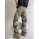 Dannyandzee spring and summer retro old army green canvas splicing mesh low-waist overalls scimitar pants for men