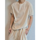 Dannyandzee summer lazy retro striped solid color raw edge loose short-sleeved shorts sports suit for men INS