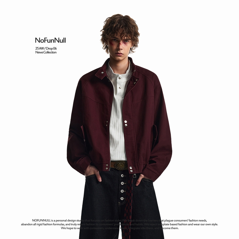 Nofunnull American Retro Barn-Style Structured Stand-Collar Jacket for Men and Women, Autumn Short Harrington Coat, Trendy Nofunnull American Retro Barn-Style Structured Stand-Collar Jacket for Men and Women, Autumn Short Harrington Coat, Trendy