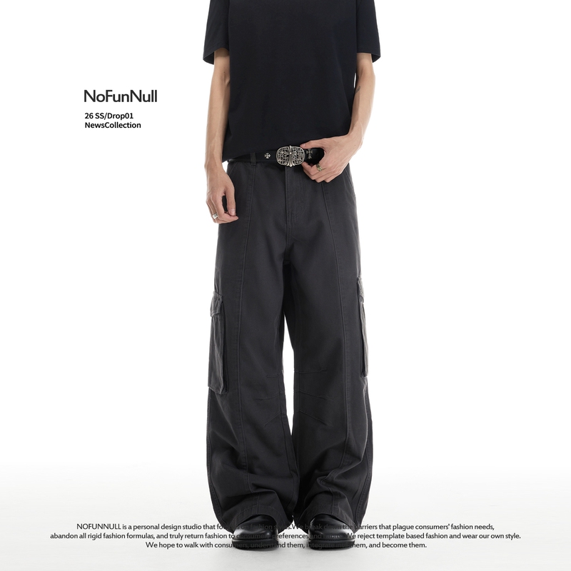 Nofunnull American Vibe Patchwork Paratrooper Casual Pants Autumn Unisex Multi-Pocket Pure Cotton Cargo Pants Nofunnull American Vibe Patchwork Paratrooper Casual Pants Autumn Unisex Multi-Pocket Pure Cotton Cargo Pants