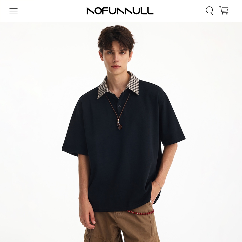 Nofunnull Summer Retro Niche Fake Two-Piece High-Quality Plaid Lapel Polo Shirt for Men Loose Fit Commuter Top
