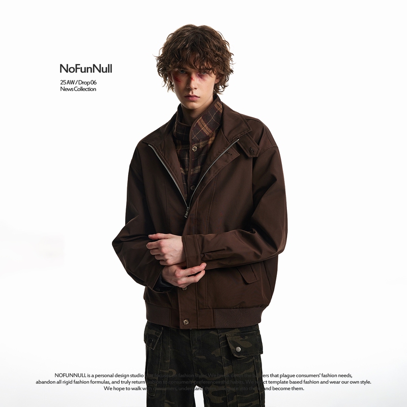 Nofunnull American Retro Fake Two-Piece Plaid Patchwork Jacket Spring Men's Barn Style Harrington Coat Trendy