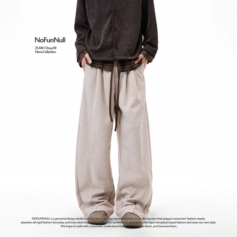 Nofunnull 480g Acetate Wool Fleece-Lined Casual Pants Winter High-End Scimitar Silhouette Thickened Sweatpants
