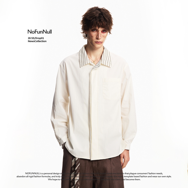 Nofunnull American-Style Cleanfit Striped Lapel Long-Sleeve Shirt for Men and Women, High-Quality Spring College Style Shirt