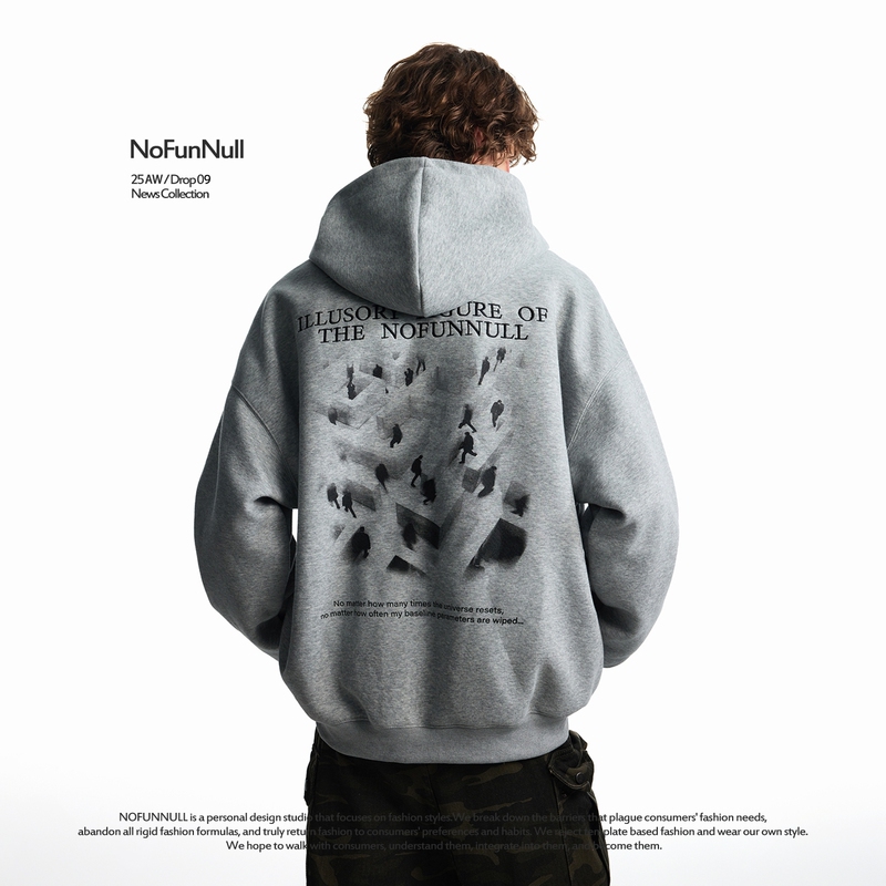 [Same Style as Wang Yifei] Nofunnull Spring 400g Heavy Maze Cardigan Embroidered Sweatshirt Hooded Jacket Trendy