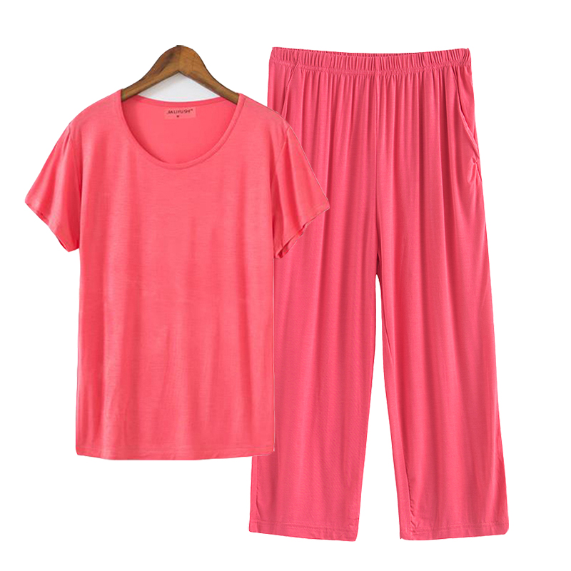 Mùa hè nữ cắt quần tây pyjama quần ra giản dị trơn trượt cộng với kích thước quần ngủ bảy điểm quần short modal chất béo quần legging nam