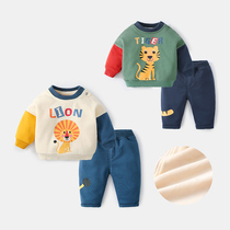 Baby suit autumn and winter womens baby clothes two-piece thick warm winter mens baby clothes plus velvet winter clothes