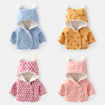 Baby coat Autumn and winter baby girl winter clothes plus velvet small cotton coat One-year-old infant thickened foreign style top male