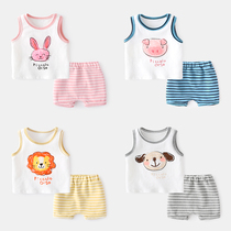 Baby two-piece male summer newborn cotton thin vest summer one-year-old baby suit female foreign style clothes
