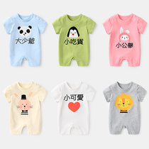 Baby jumpsuit thin female Net red baby ha clothes climbing clothes cotton summer short sleeve newborn clothes summer Men