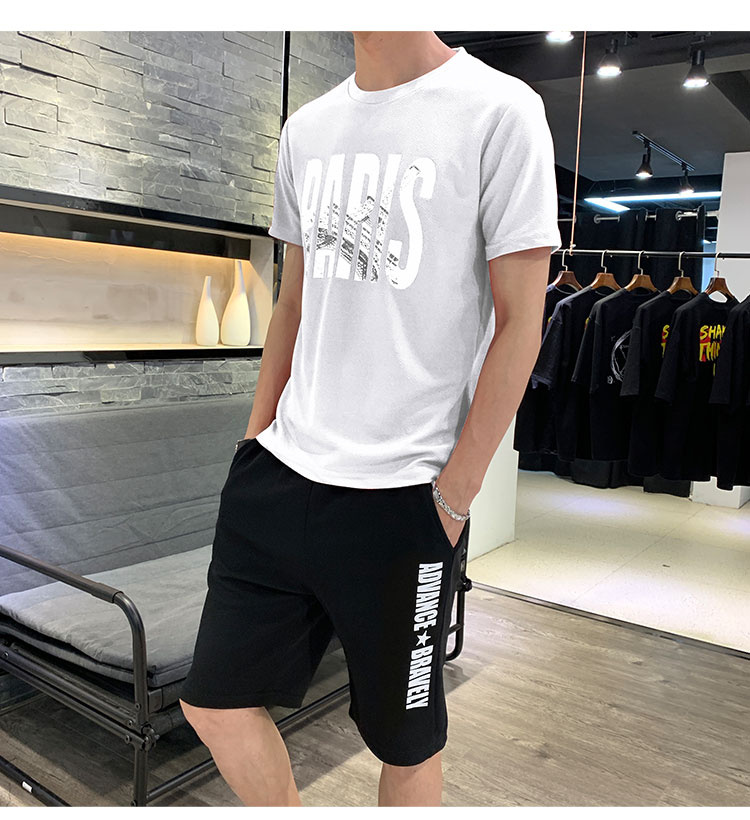2019 mới mùa hè phù hợp với mùa hè quần áo mùa hè nam giản dị 24 đến 26-27-28-29 đến 30 tuổi - Bộ đồ áo thể thao nam