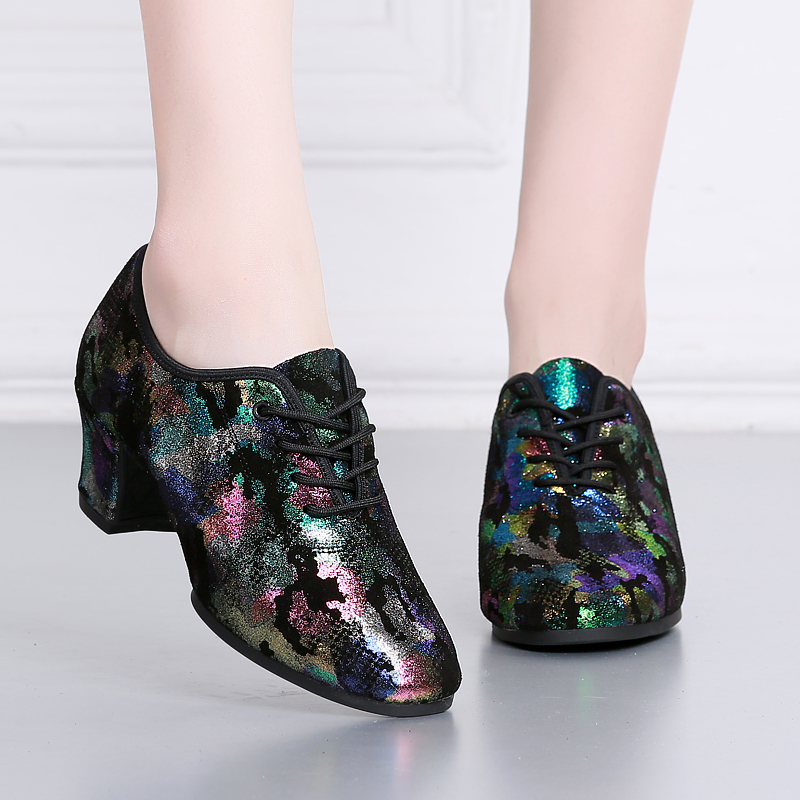 Seven Color Cow Leather Female Teacher Dance Shoes Latin Dance Shoe Square Dance Adult Soft Bottom Heel Modern Dance Shoes