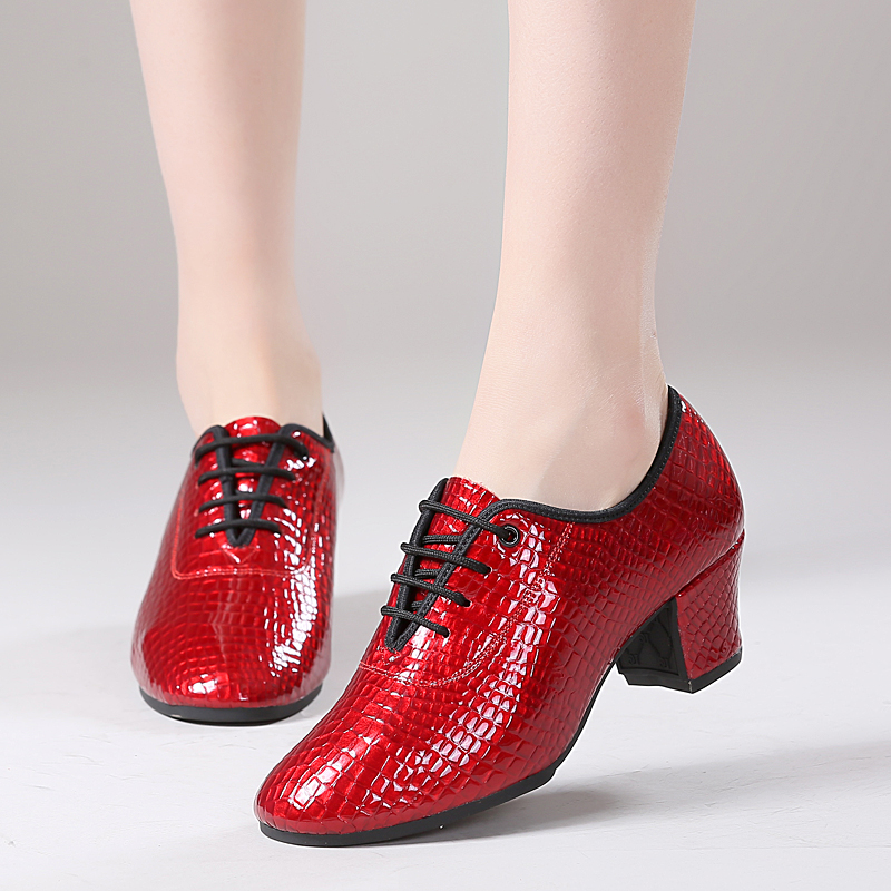 New Stone Striped Bull Leather Latin Four Seasons Female Adult Soft Bottom Social Dance Water Dance with Moden Square Dance Shoe