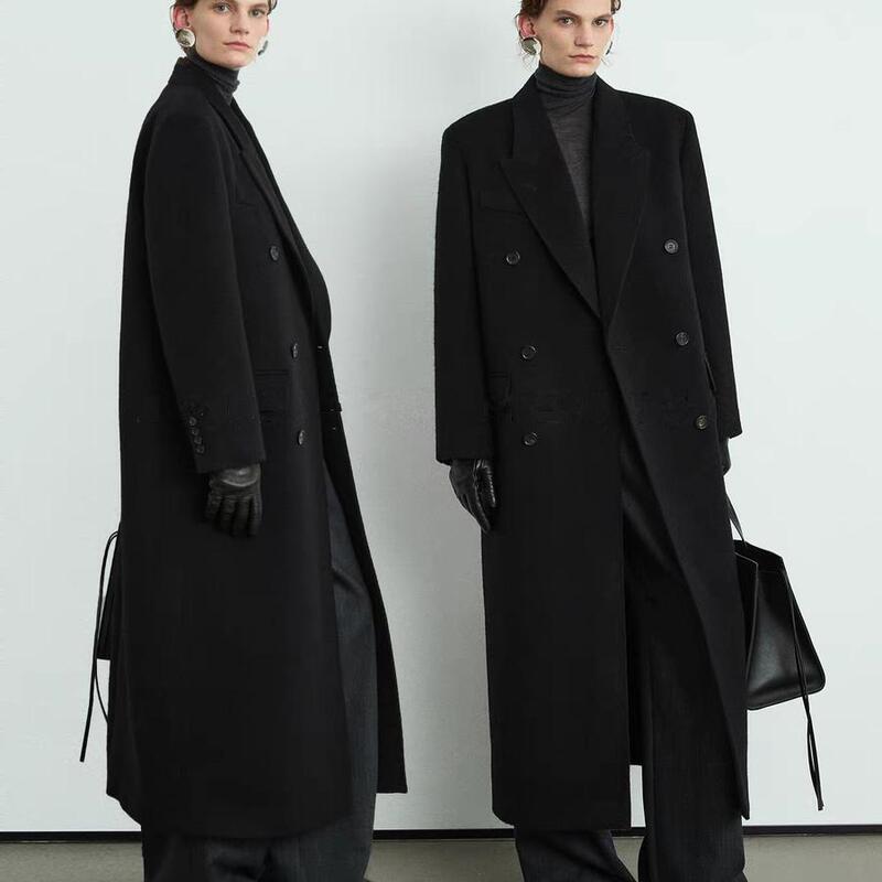Black Double-Sided Cashmere Coat for Women, Winter Peruvian Inca Thickened High-End Shoulder-Length Woolen Suit Coat
