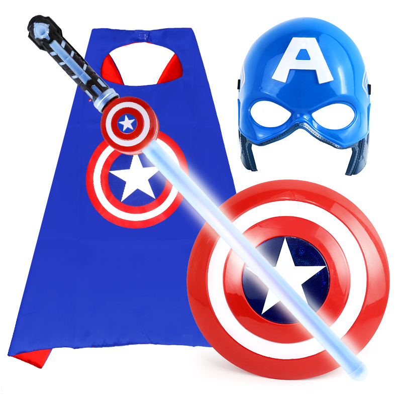 Halloween children's cartoon luminous mask sound and light captain America shield toy COS weapon prop man