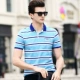 Mùa hè dệt sọc ngắn tay t cỡ lớn Áo sơ mi Paul hạt màu áo thun cotton phổ biến áo thun nam cotton polo áo có cổ