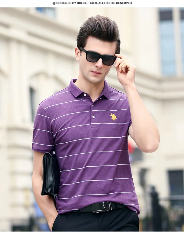 Mùa hè dệt sọc ngắn tay t cỡ lớn Áo sơ mi Paul hạt màu áo thun cotton phổ biến áo thun nam cotton polo áo polo form rộng