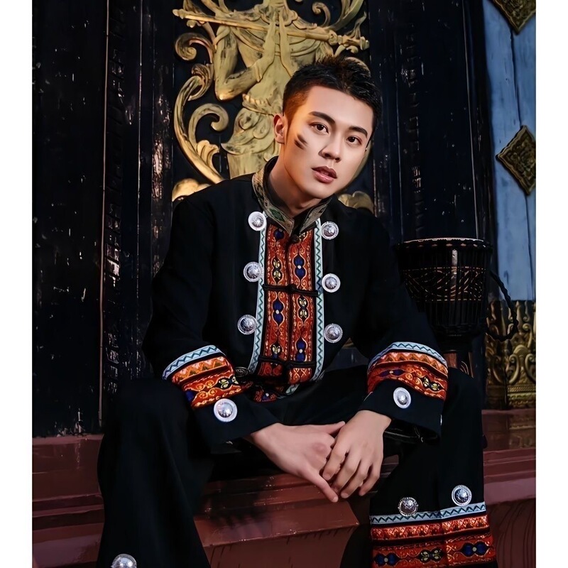 New Ethnic Clothing Performance Costume Travel Photography Outfit Black Hunan Miao Ethnic Photography Portrait March 3Rd Zhuang Ethnic Clothing for Men