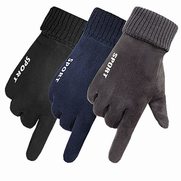 Bike Outdoor Grip Suede Gloves Autumn Winter Riding Long Finger Warm Touch Screen Non-slip Electric Motor Car All Finger Gloves
