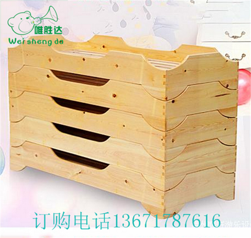 Kindergarten children stacked wooden bed Baby nap single bed camphor pine-fir bed Solid wood small bed factory direct sales