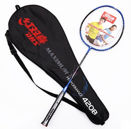 Anti-counterfeiting red double happiness badminton racket 4208 aluminum alloy carbon rod one badminton racket