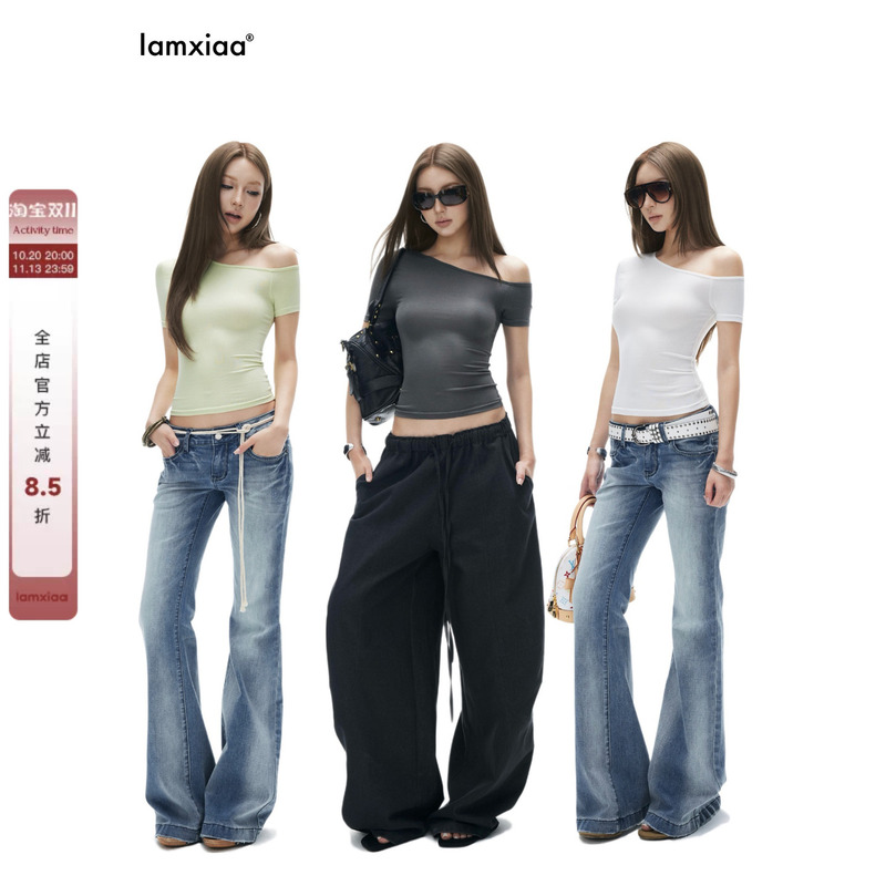 Iamxiaa* Lyocell Asymmetrical Off-Shoulder Basic Slim-Fit Short-Sleeve T-Shirt Iamxiaa* Lyocell Asymmetrical Off-Shoulder Basic Slim-Fit Short-Sleeve T-Shirt