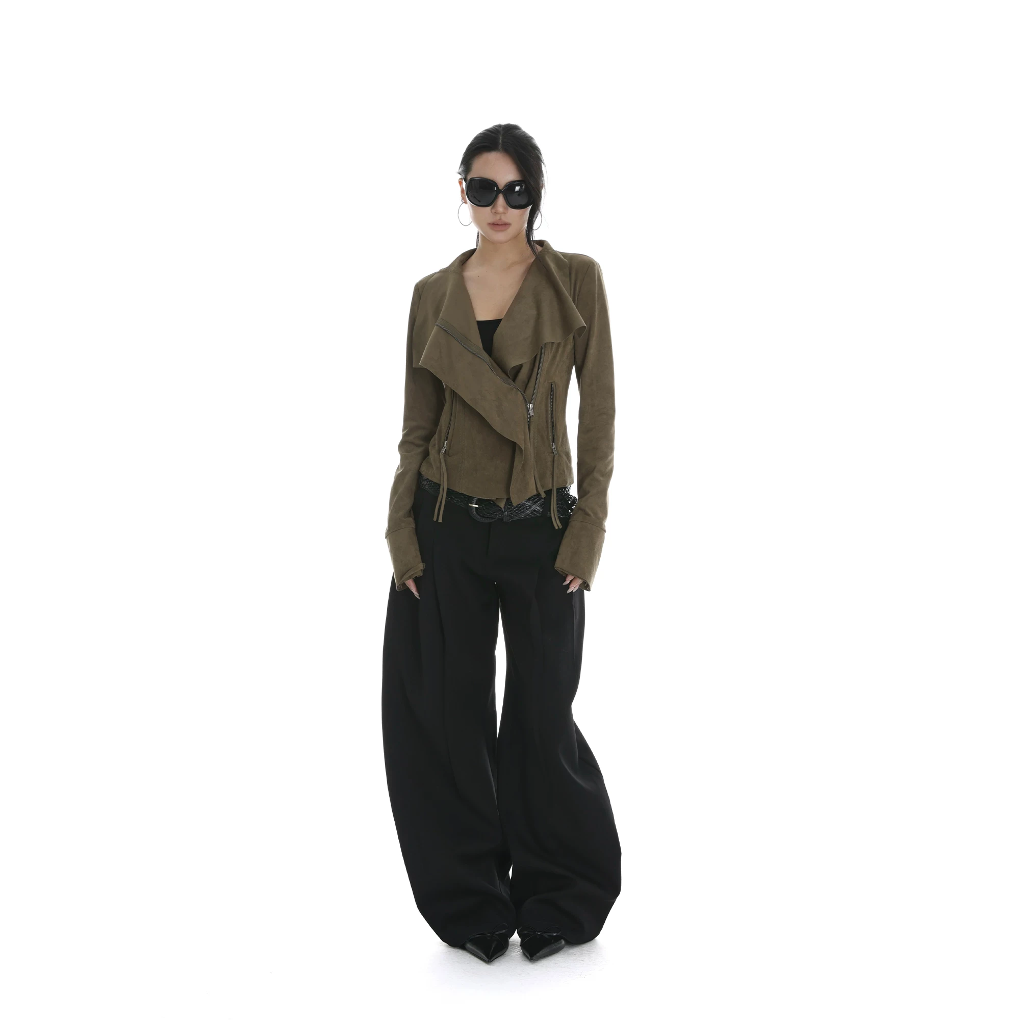 Iamxiaa* visual suede lapel three-dimensional cut slim short jacket jacket