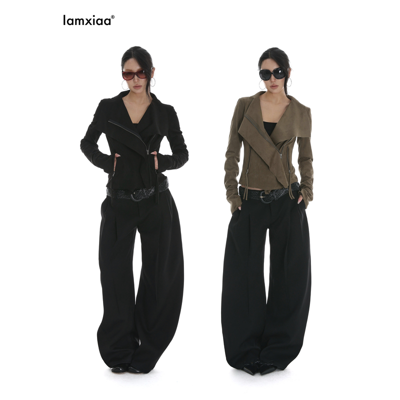 Iamxiaa* Visual Style Suede Lapel Three-Dimensional Cut Slim Short Jacket Iamxiaa* Visual Style Suede Lapel Three-Dimensional Cut Slim Short Jacket