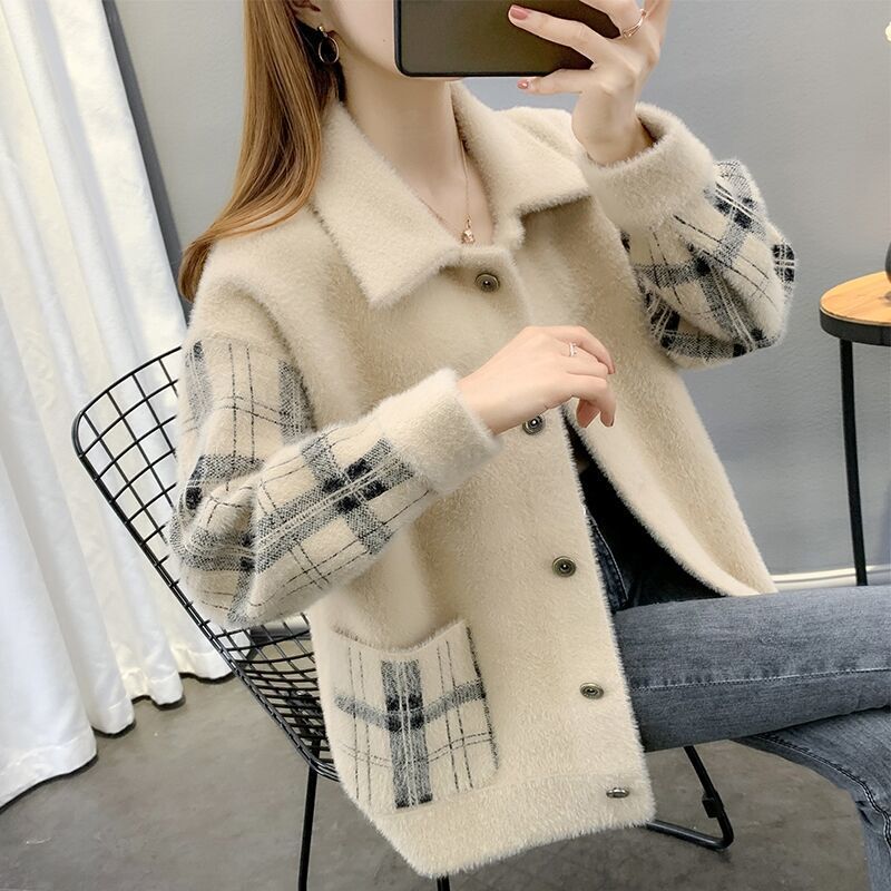 Autumn and Winter Women's Mink Velvet Plus-Size Coat, New Cardigan, Short Spring Top, Women's Long-Sleeved Sweater, Versatile and Thick
