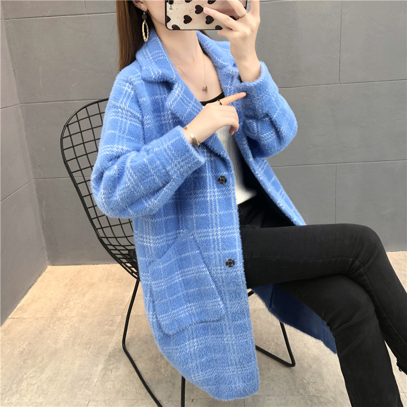 Autumn and Winter New Plaid Cardigan Mink Velvet Mid-Length Coat for Women 2026 Korean Style Loose Thickened Stylish Jacket