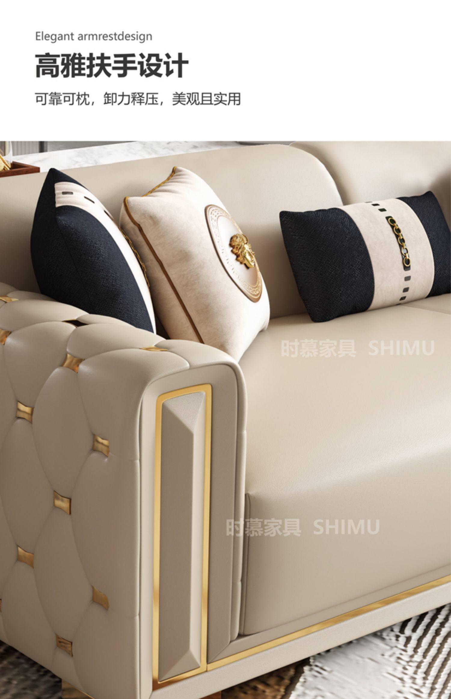 Ghế sofa da sang trọng hiện đại nhẹ nhàng phòng khách phong cách Ý căn hộ lớn thiết kế biệt thự cao cấp Mỹ dãy thẳng kết hợp mới