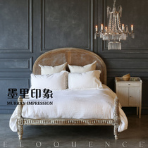 European solid wood carved retro distressed double bed French all solid wood neoclassical rattan bed wedding bed princess bed