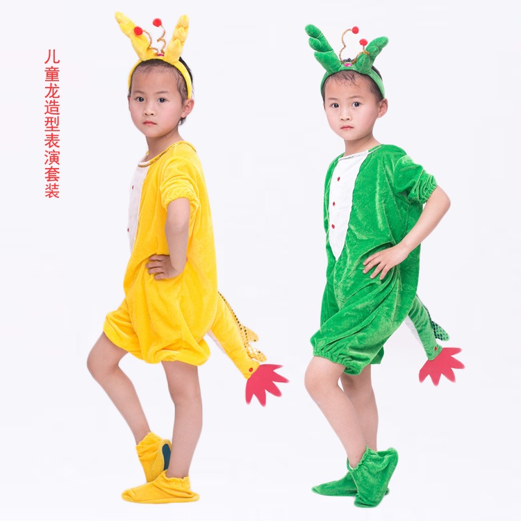 Trang phục biểu diễn động vật của trẻ em Xiao Qinglong Người lớn 12 Zodiac Xiaolong People Cartoon Performance Quần áo mẫu giáo hãng quần áo trẻ em