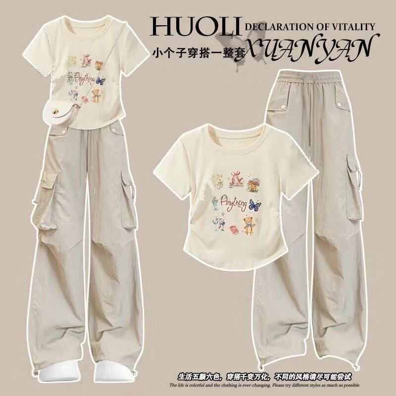 Cute Age-Reducing Short T-Shirt Set for Older Children and Girls Aged 12 to 15, Two-Piece College-Style Outfit for Middle School Students, Ins Style