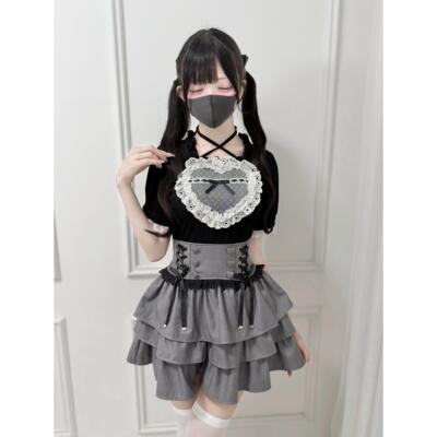 【 New Product 】nekura You Cry Lace Heart-shaped Bow Knitted Top Mass Production Type