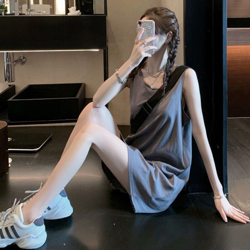 Mid-Length Loose-Fitting Bf Korean Style Student Summer Plus-Size Sleeveless T-Shirt Sports Tank Top Camisole for Women ins Trendy Mid-Length Loose-Fitting Bf Korean Style Student Summer Plus-Size Sleeveless T-Shirt Sports Tank Top Camisole for Women ins Trendy