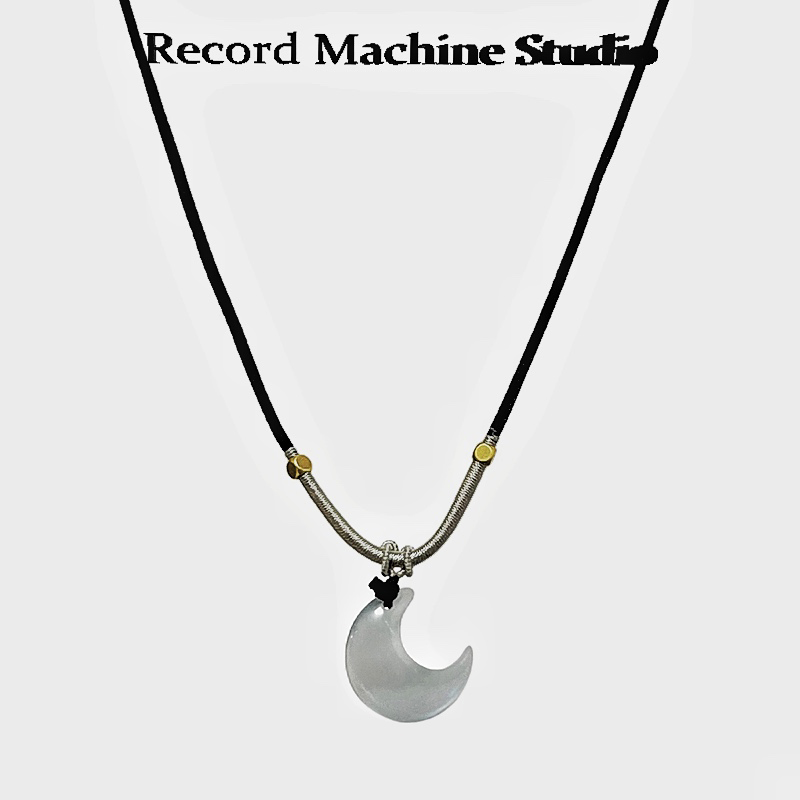 New Chinese Cat Eye Stone Moon Pendant Necklace Woman Weave Black Rope Gentle Ancient Wind Sweater Lock Bone Chain Accessories-Taobao