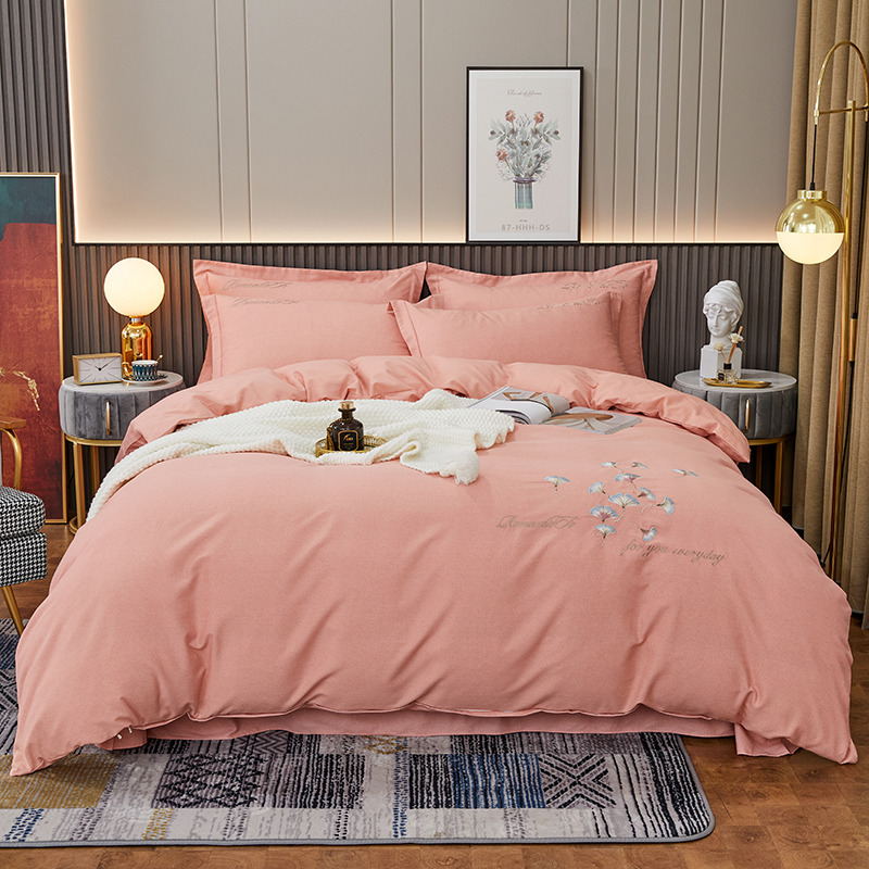 Ultra soft embroidery mill wool four pieces of full cotton pure cotton thickened warm autumn winter bed linen quilt Chinese kit