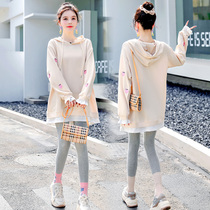 Pregnant womens spring clothing suit stylish T-shirt blouses for spring and autumn with cap and clothing 2022 The new online red pregnancy tide